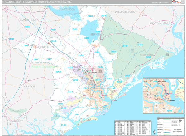 Charleston-North Charleston Metro Area Zip Code Wall Map